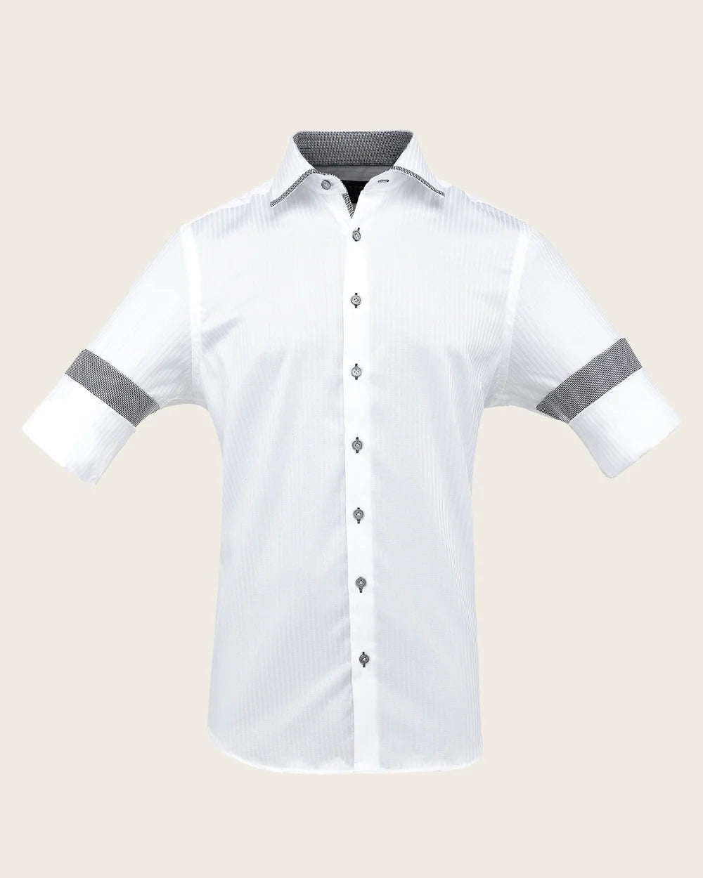 CMC3700 - Cuadra white tonal shadow stripe dress shirt with contrast trim for men