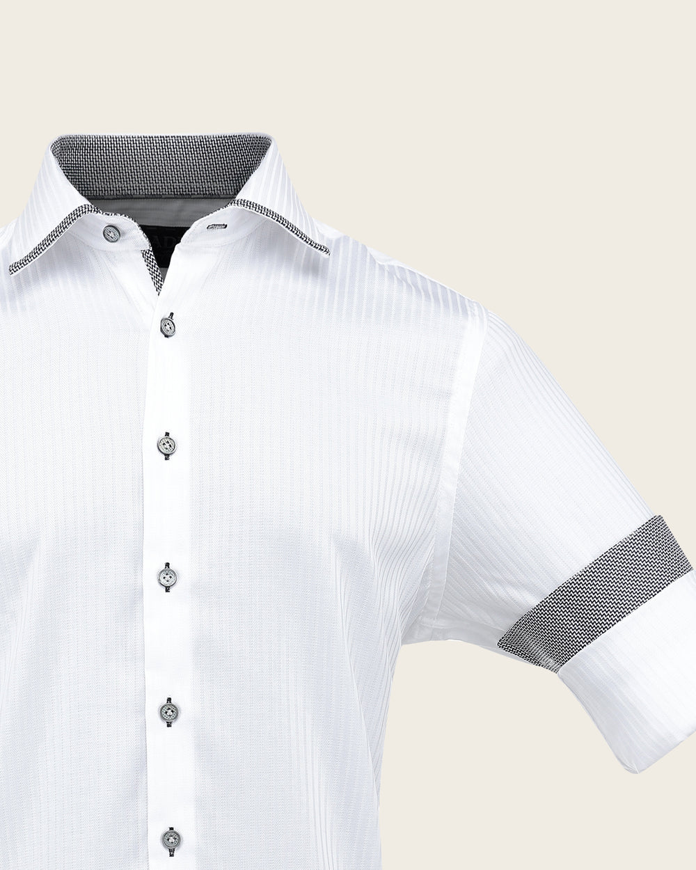 CMC3700 - Cuadra white tonal shadow stripe dress shirt with contrast trim for men