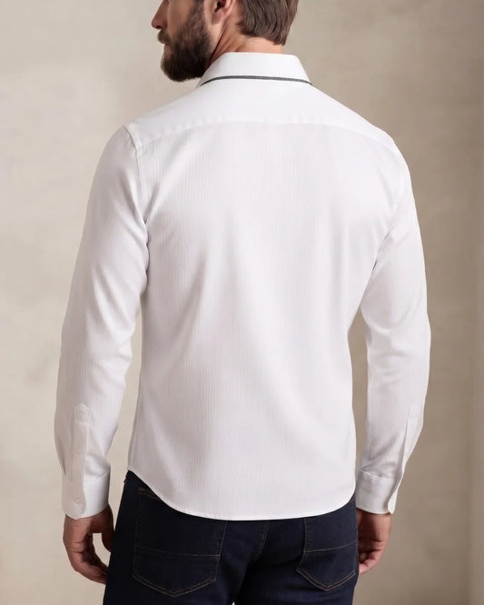 CMC3700 - Cuadra white tonal shadow stripe dress shirt with contrast trim for men