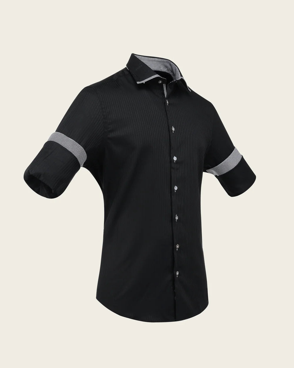 CMC3700 - Cuadra black tonal shadow stripe dress shirt with contrast trim for men