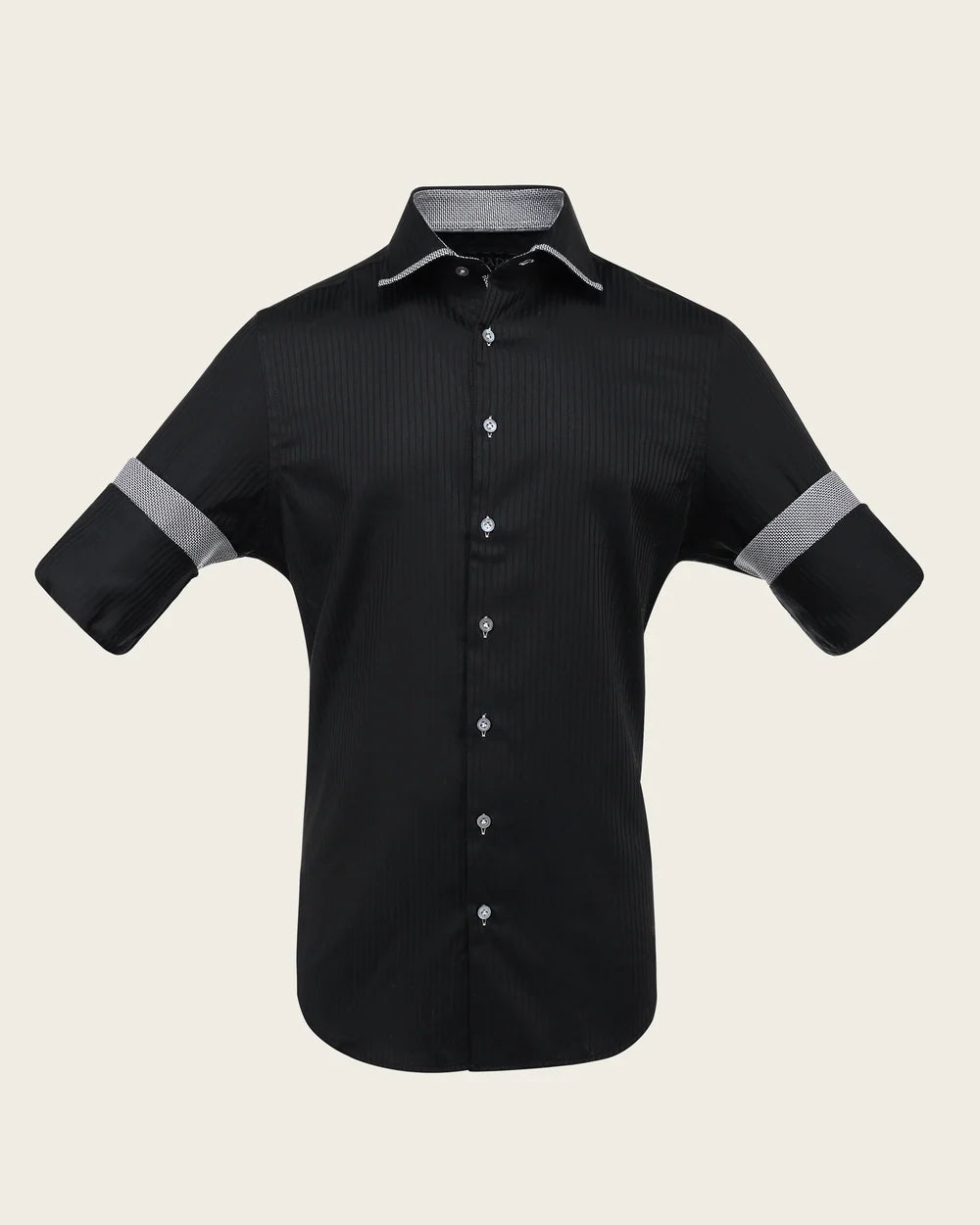 CMC3700 - Cuadra black tonal shadow stripe dress shirt with contrast trim for men