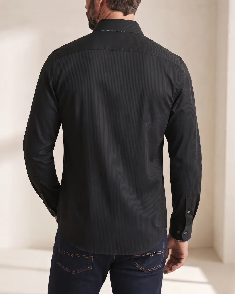 CMC3700 - Cuadra black tonal shadow stripe dress shirt with contrast trim for men