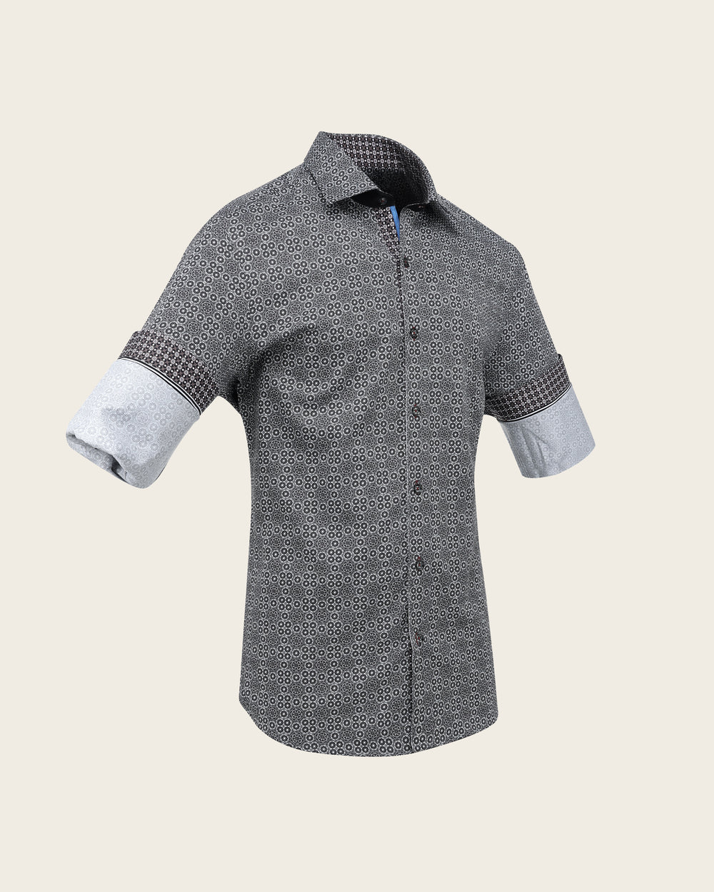 CMC5200 - Cuadra black medallion print shirt with contrast cuffs for men