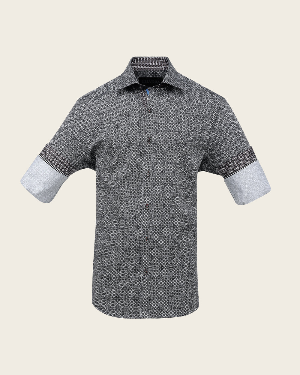 CMC5200 - Cuadra black medallion print shirt with contrast cuffs for men