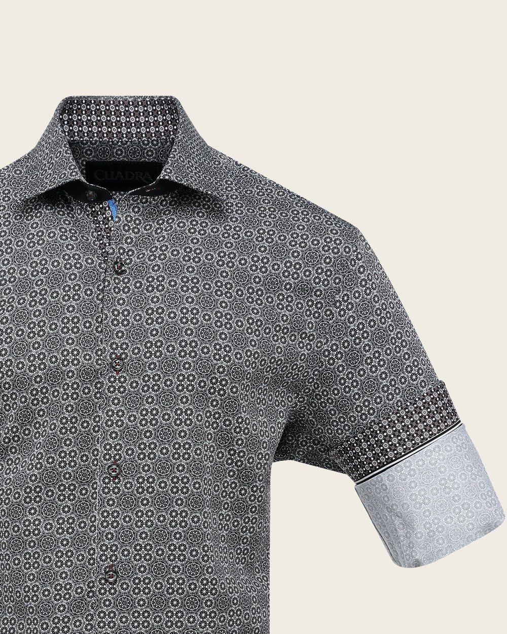 CMC5200 - Cuadra black medallion print shirt with contrast cuffs for men