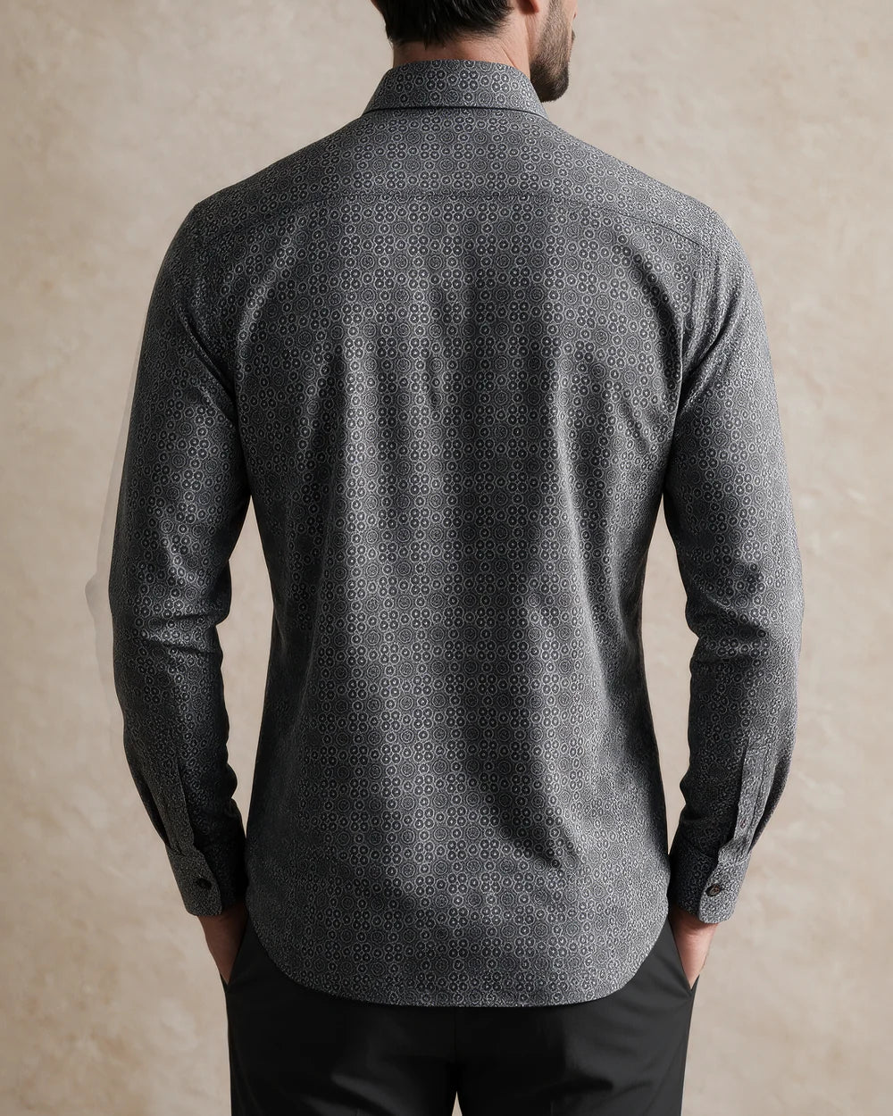 CMC5200 - Cuadra black medallion print shirt with contrast cuffs for men