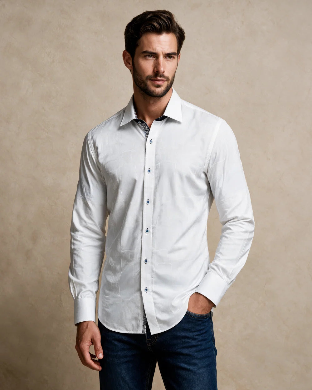 CMC5400 - Cuadra white jacquard long sleeve fashion shirt for men