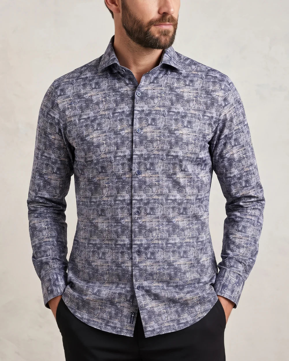 CMW2630 - Cuadra navy distressed paisley print fashion shirt for men