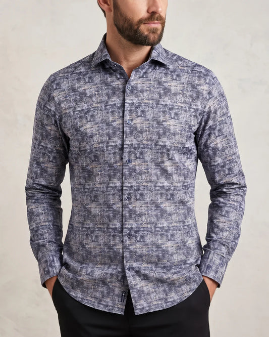 CMW2630 - Cuadra navy distressed paisley print fashion shirt for men