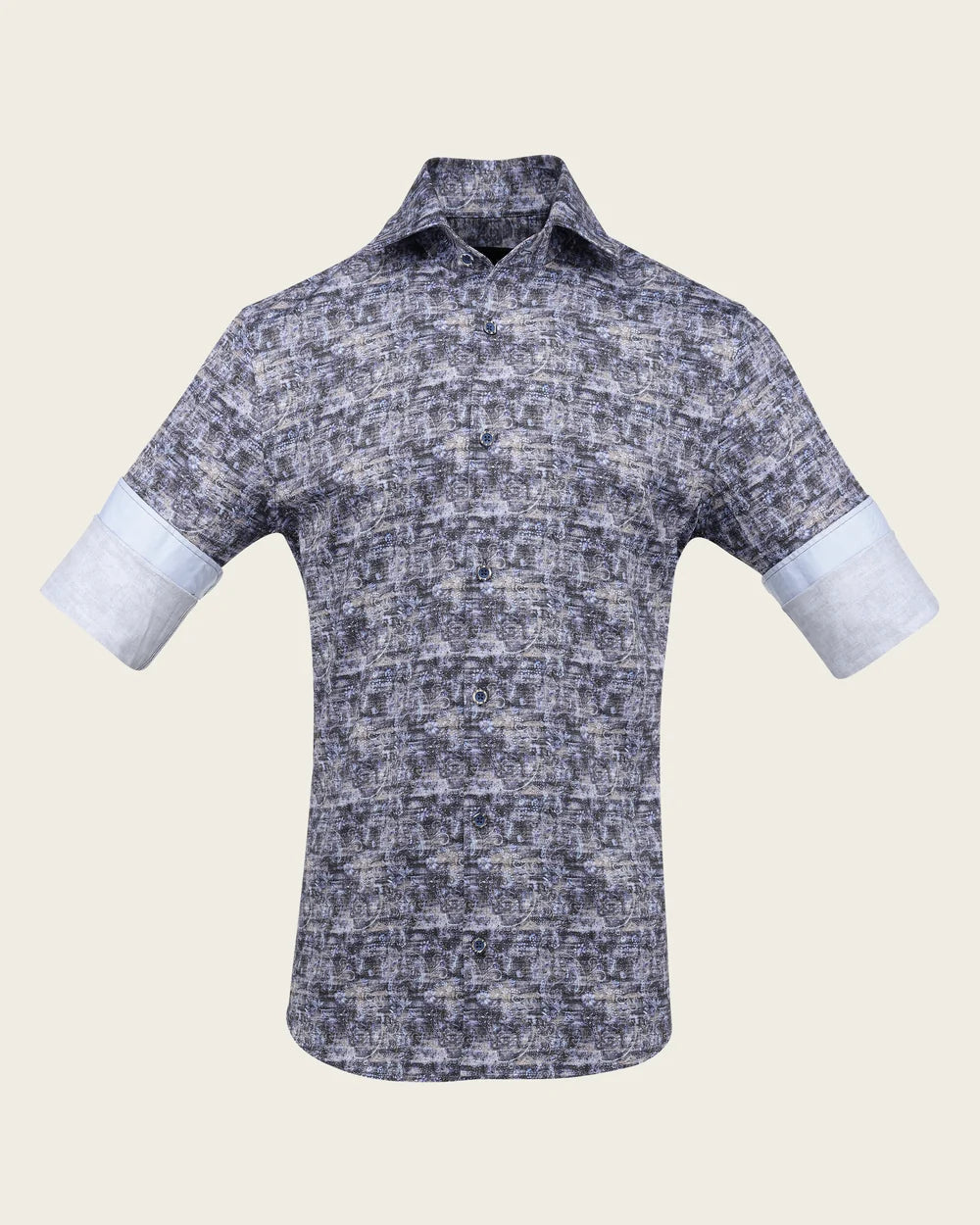 CMW2630 - Cuadra navy distressed paisley print fashion shirt for men