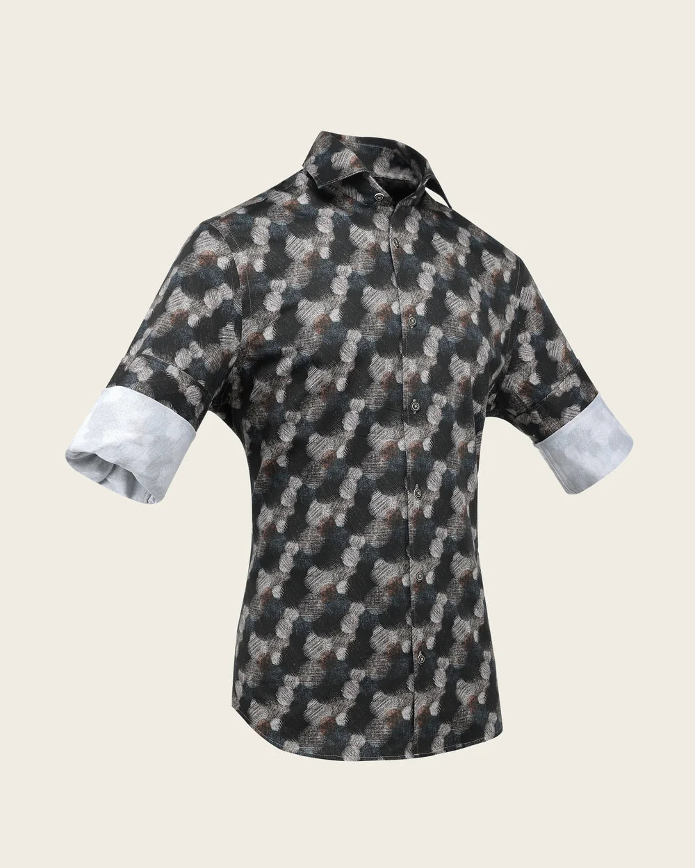 CMW2660 - Cuadra black brushstroke print fashion shirt for men