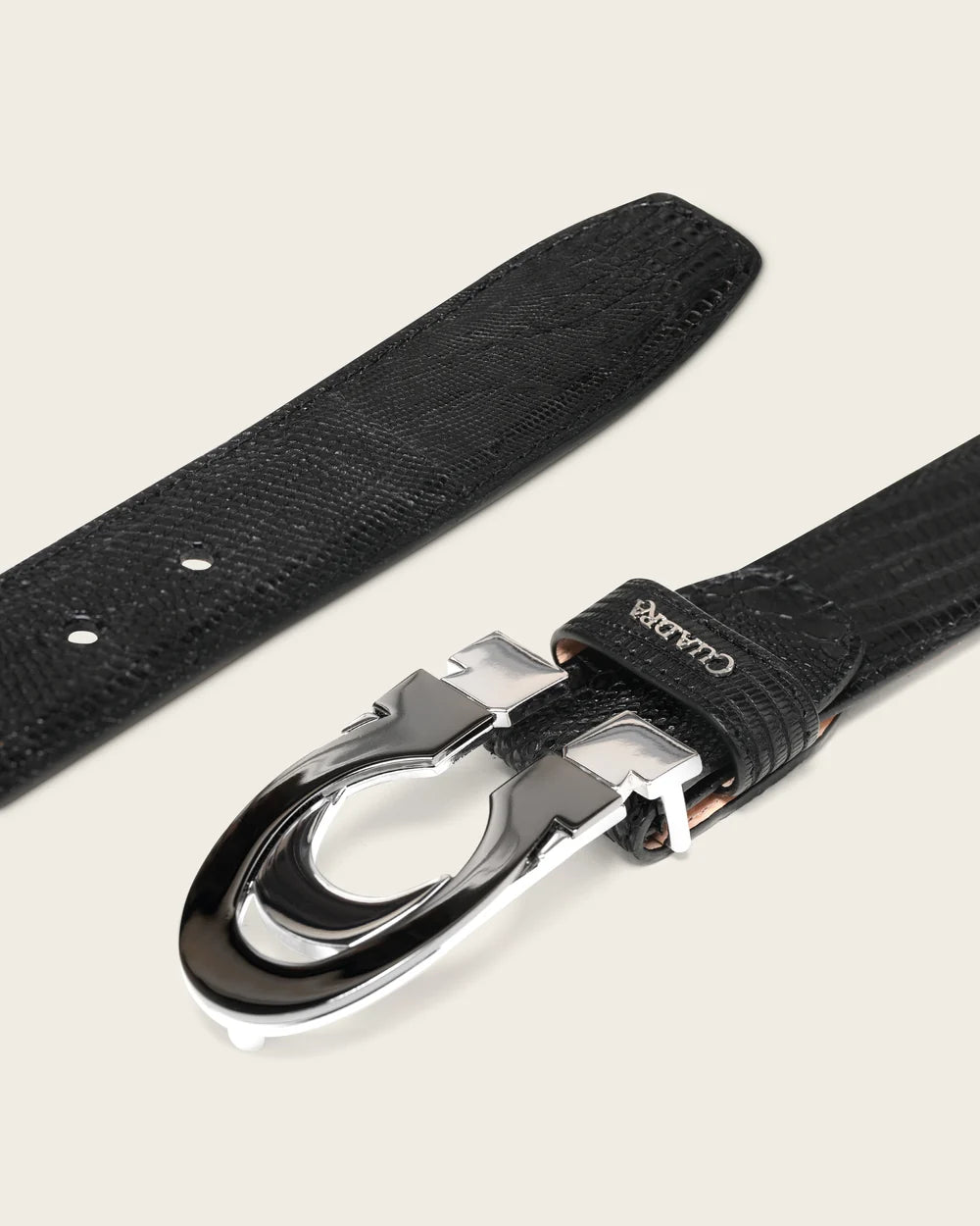 CS563LT - Cuadra Men's Black Lizard Leather Dress Belt with Polished C Buckle-Cuadra / Kuet