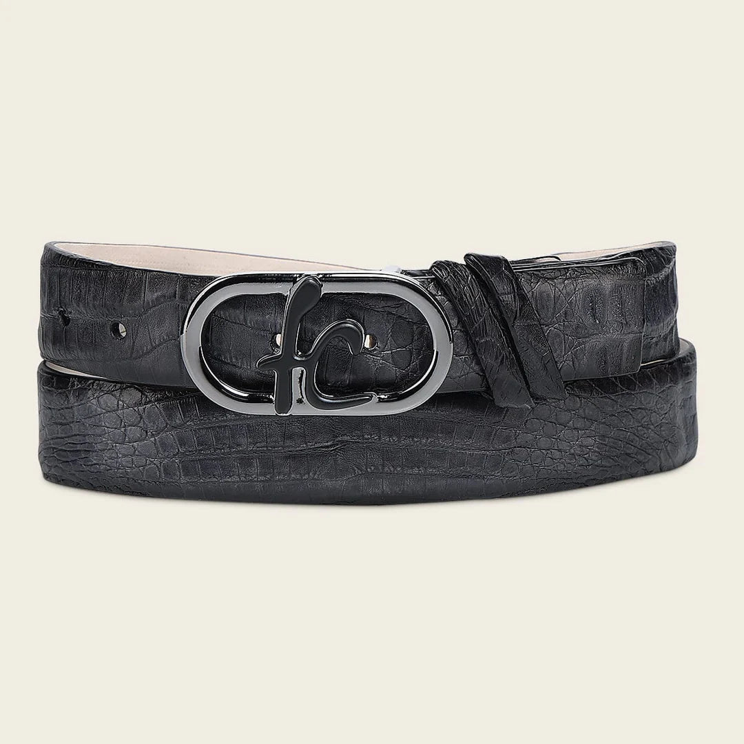 CS580FY - Cuadra Black Casual Fashion Caiman Leather Belt for Men
