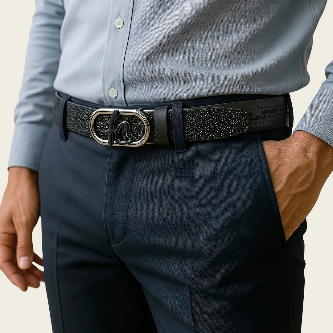 CS579MA - Franco Cuadra Black Western Fashion Stingray Belt for Men