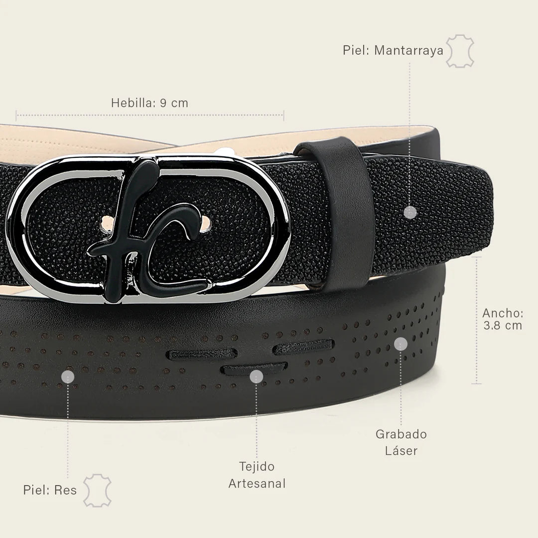 CS579MA - Franco Cuadra Black Western Fashion Stingray Belt for Men