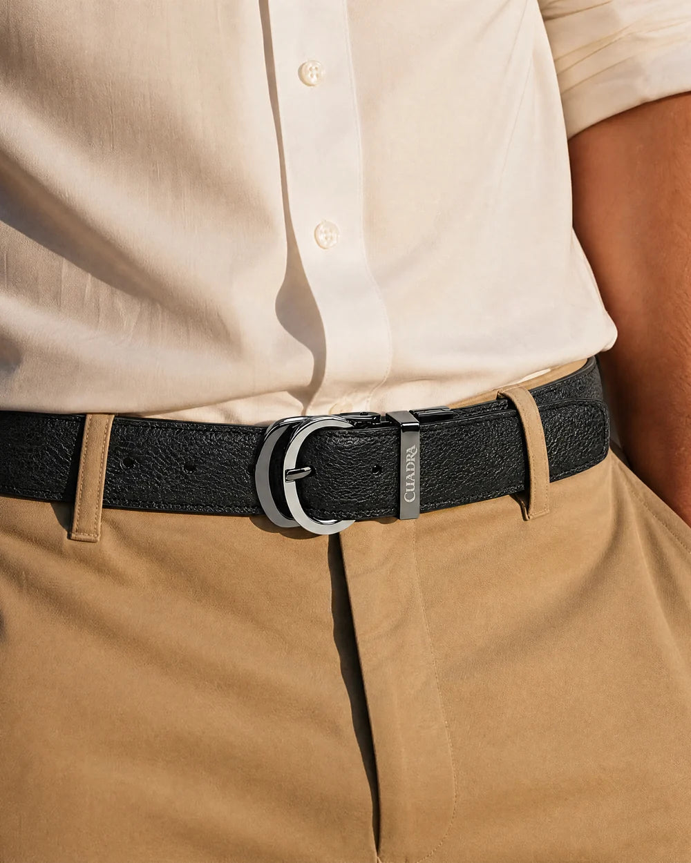 CS583VE - Cuadra black and brown reversible deer leather belt for men