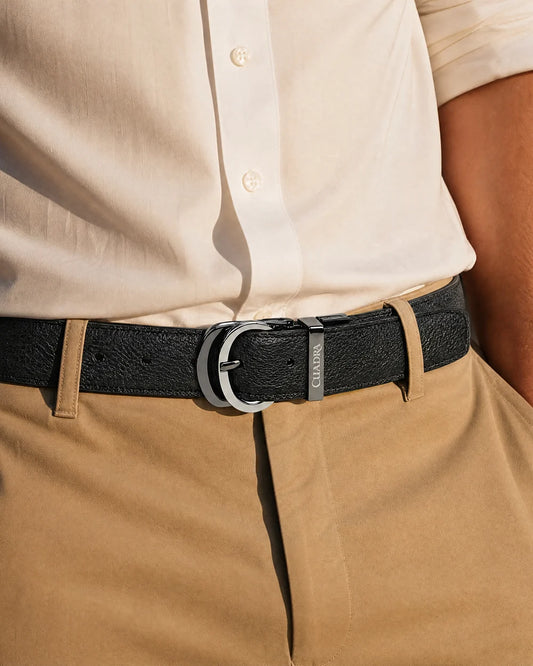 CS583VE - Cuadra black and brown reversible deer leather belt for men