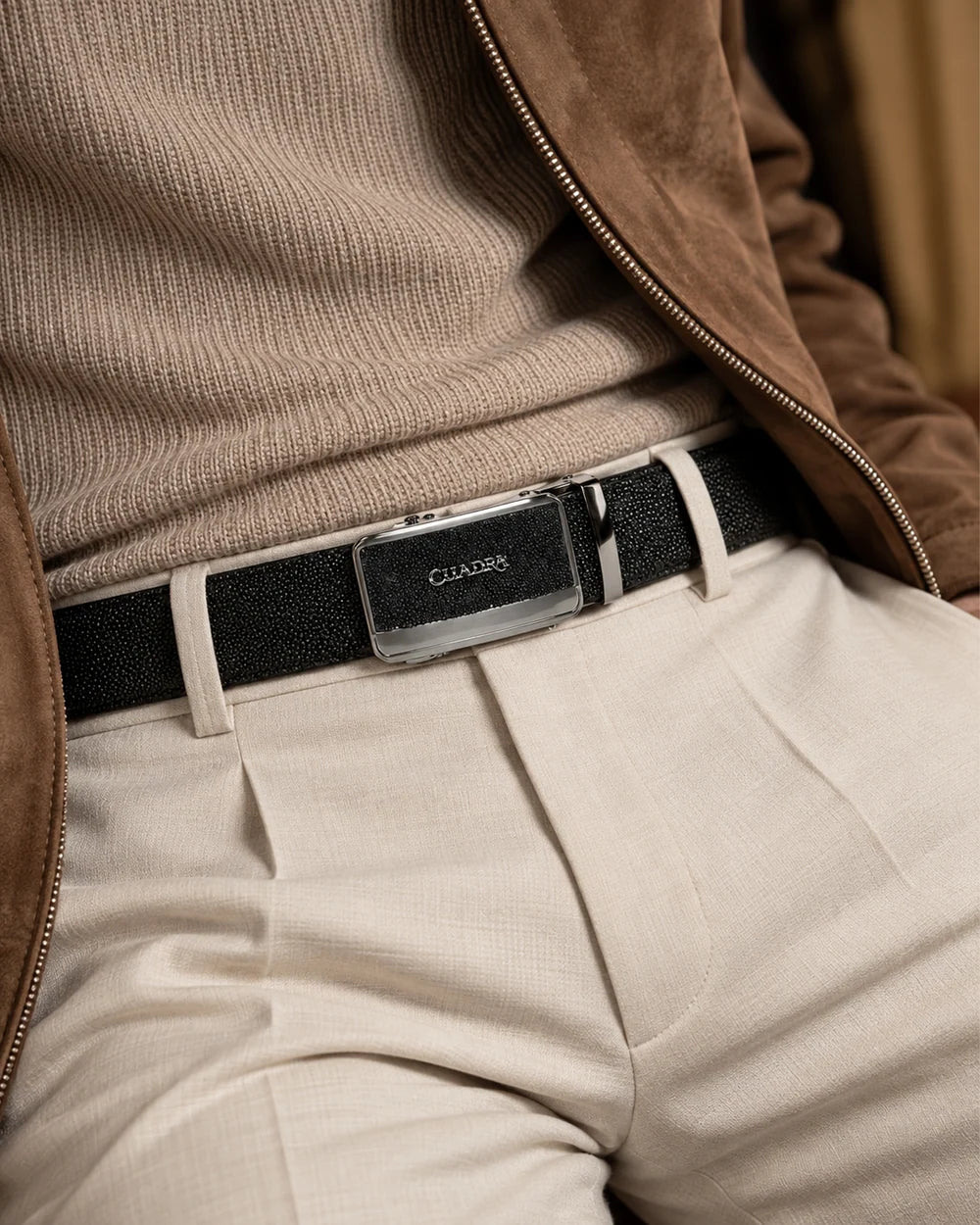 CS586MA - Cuadra black genuine stingray leather ratchet belt for men
