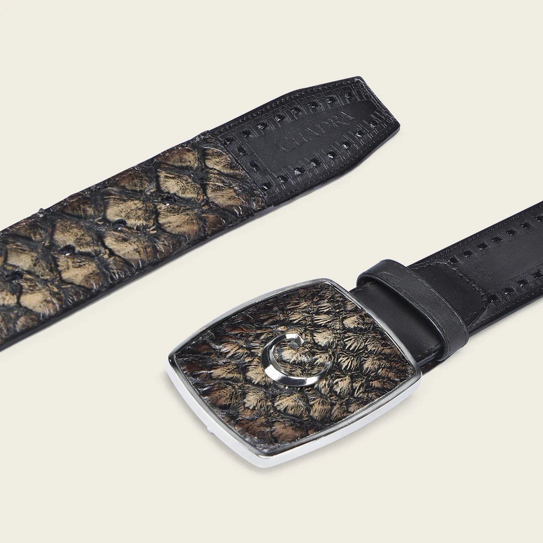 CV397PR - Cuadra black fashion cowboy pirarucu skin belt for men