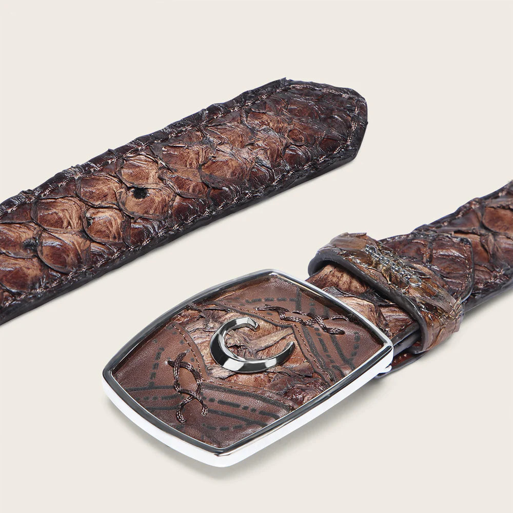 CV464PR - Cuadra honey cowboy western pirarucu leather belt for men