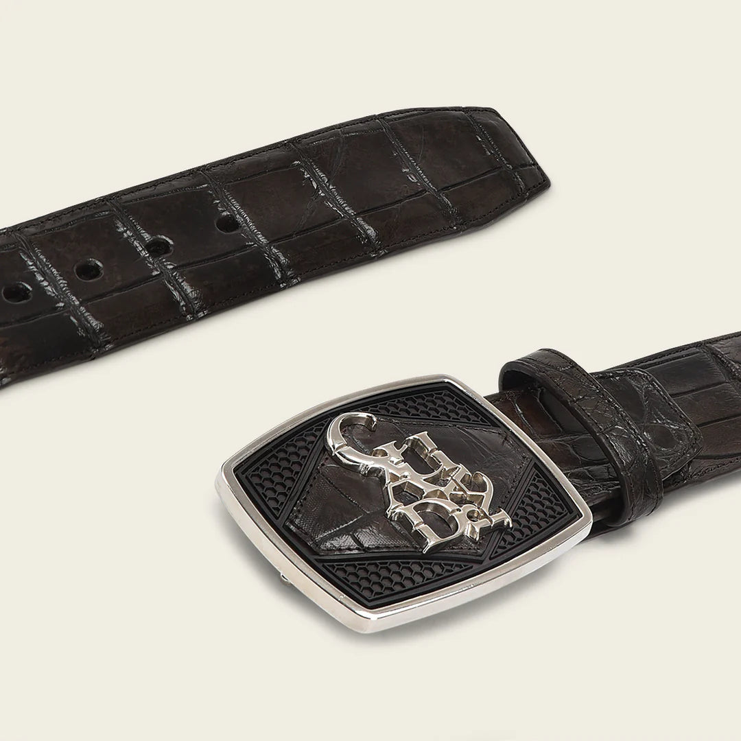 Cuadra black casual fashion alligator leather belt for men