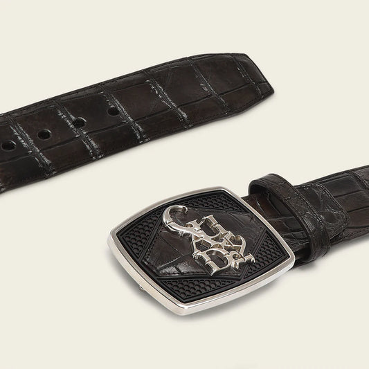Cuadra black casual fashion alligator leather belt for men