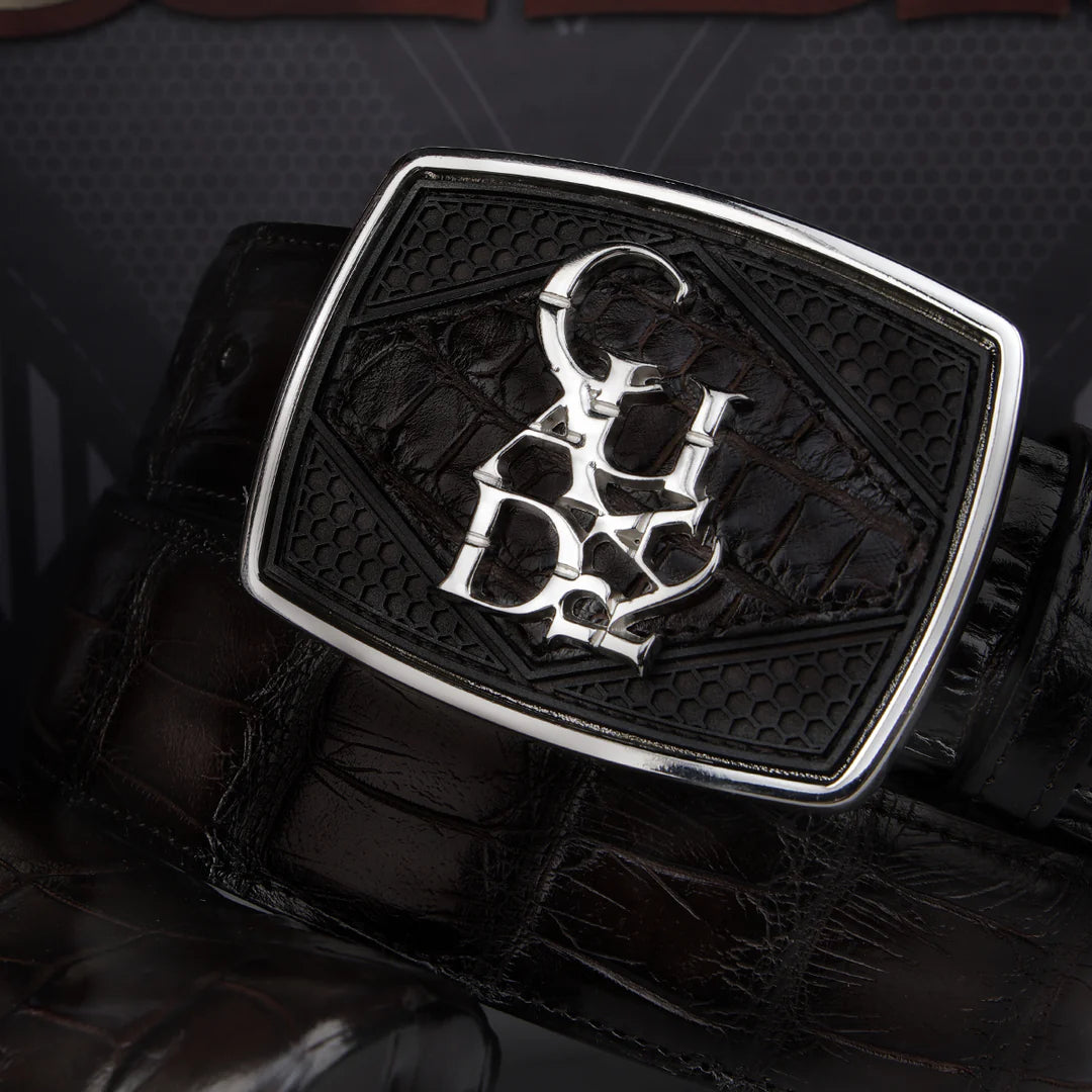 Cuadra black casual fashion alligator leather belt for men