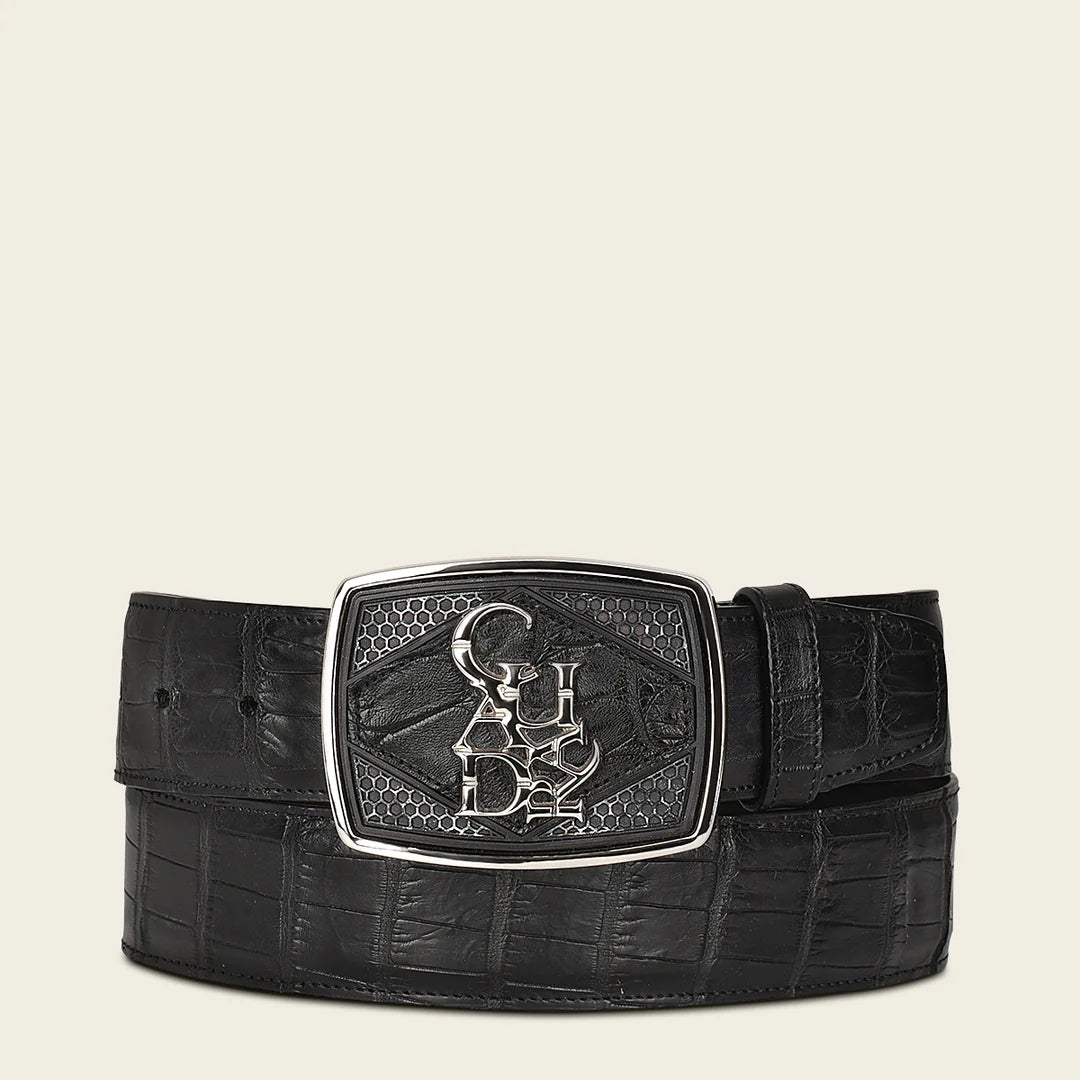 CV500AL - Cuadra black alligator leather belt for men