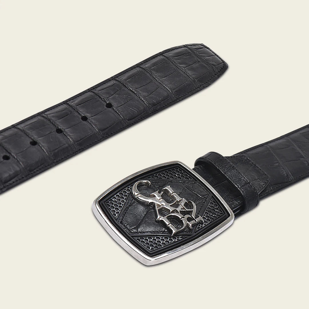 CV500AL - Cuadra black casual fashion alligator leather belt for men