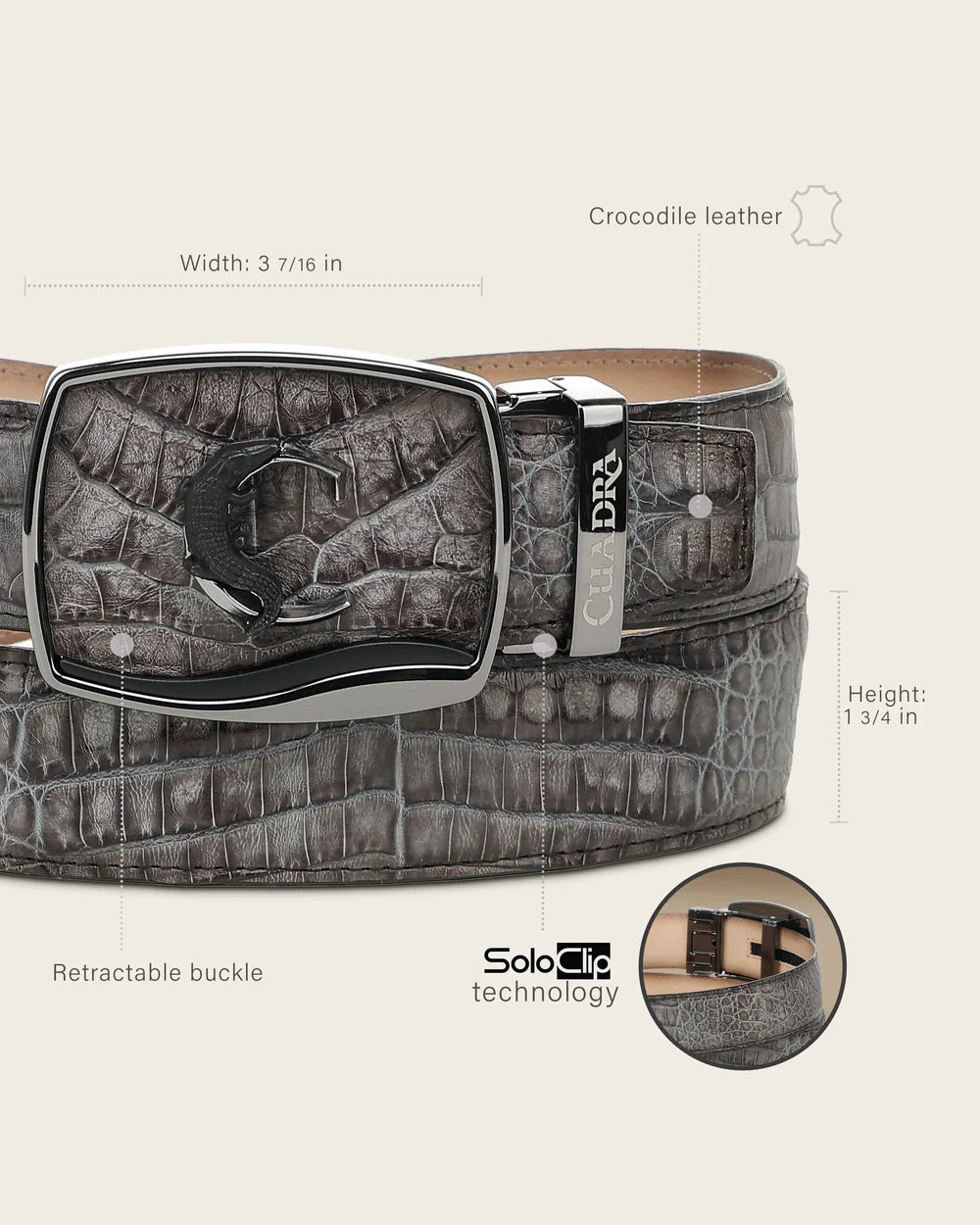 CV519FY - Cuadra gray western fashion caiman belt for men