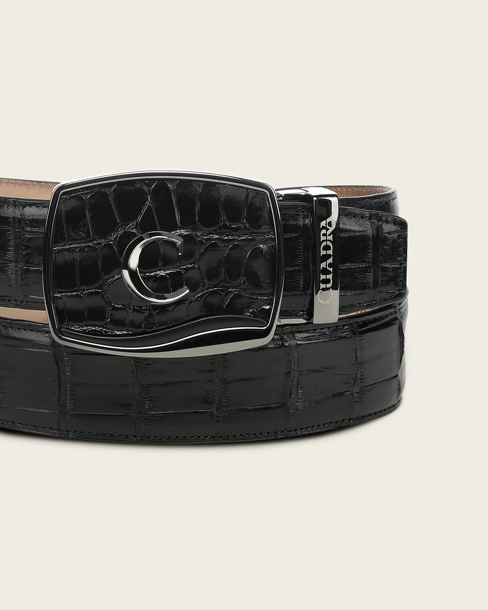 CV520AL - Cuadra black alligator leather belt for men