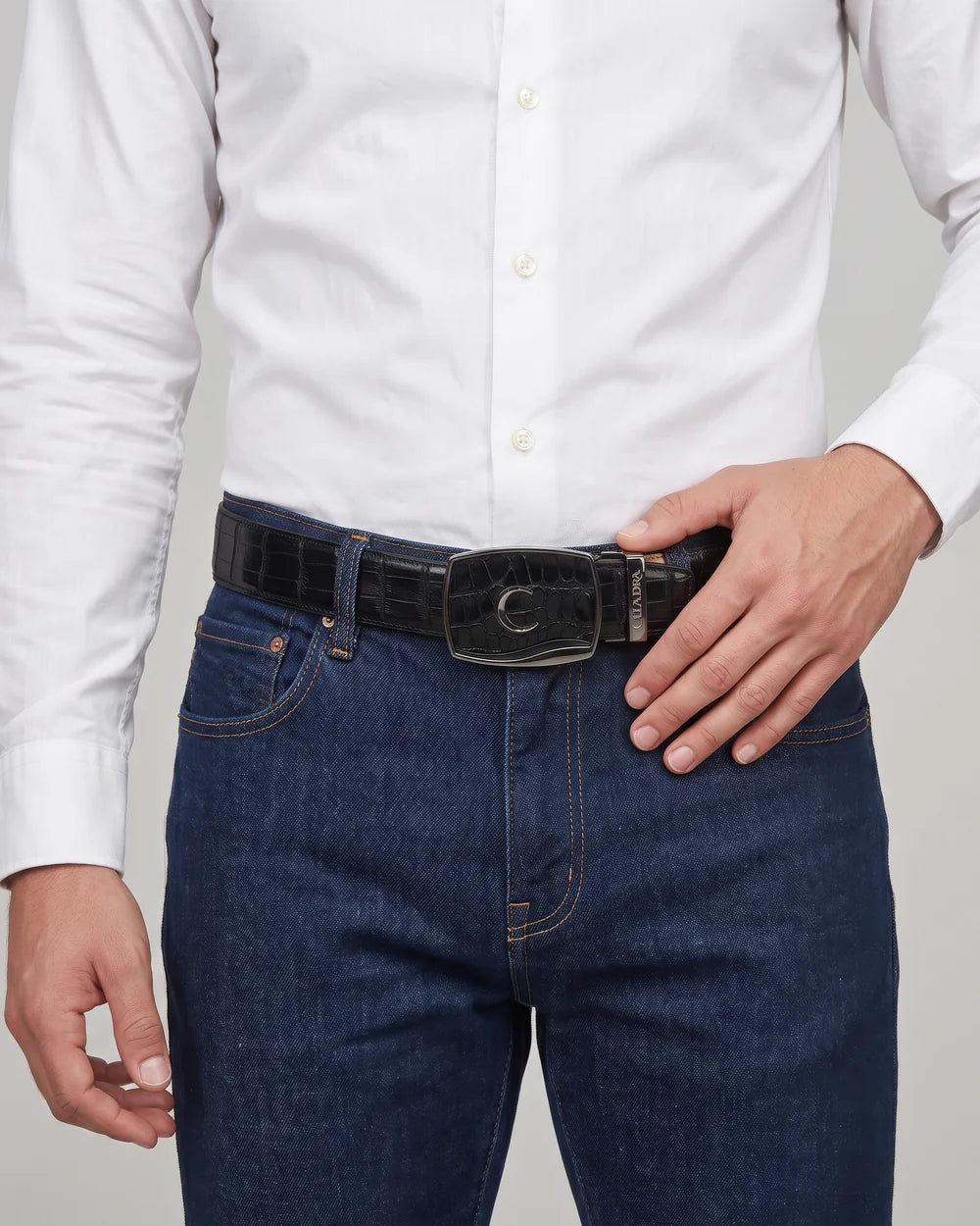 CV520AL - Cuadra black alligator leather belt for men