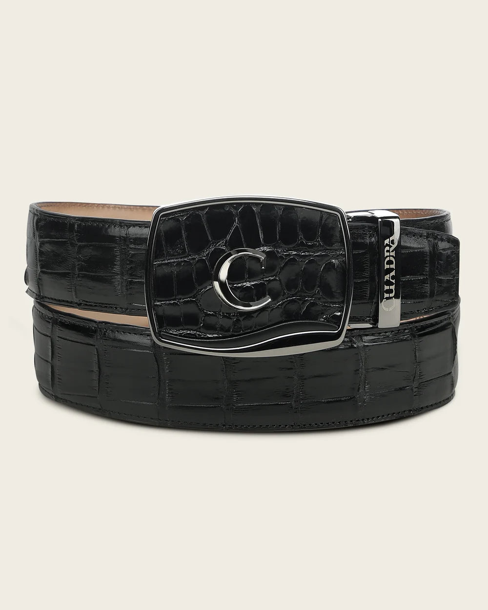 CV520AL - Cuadra black alligator leather belt for men