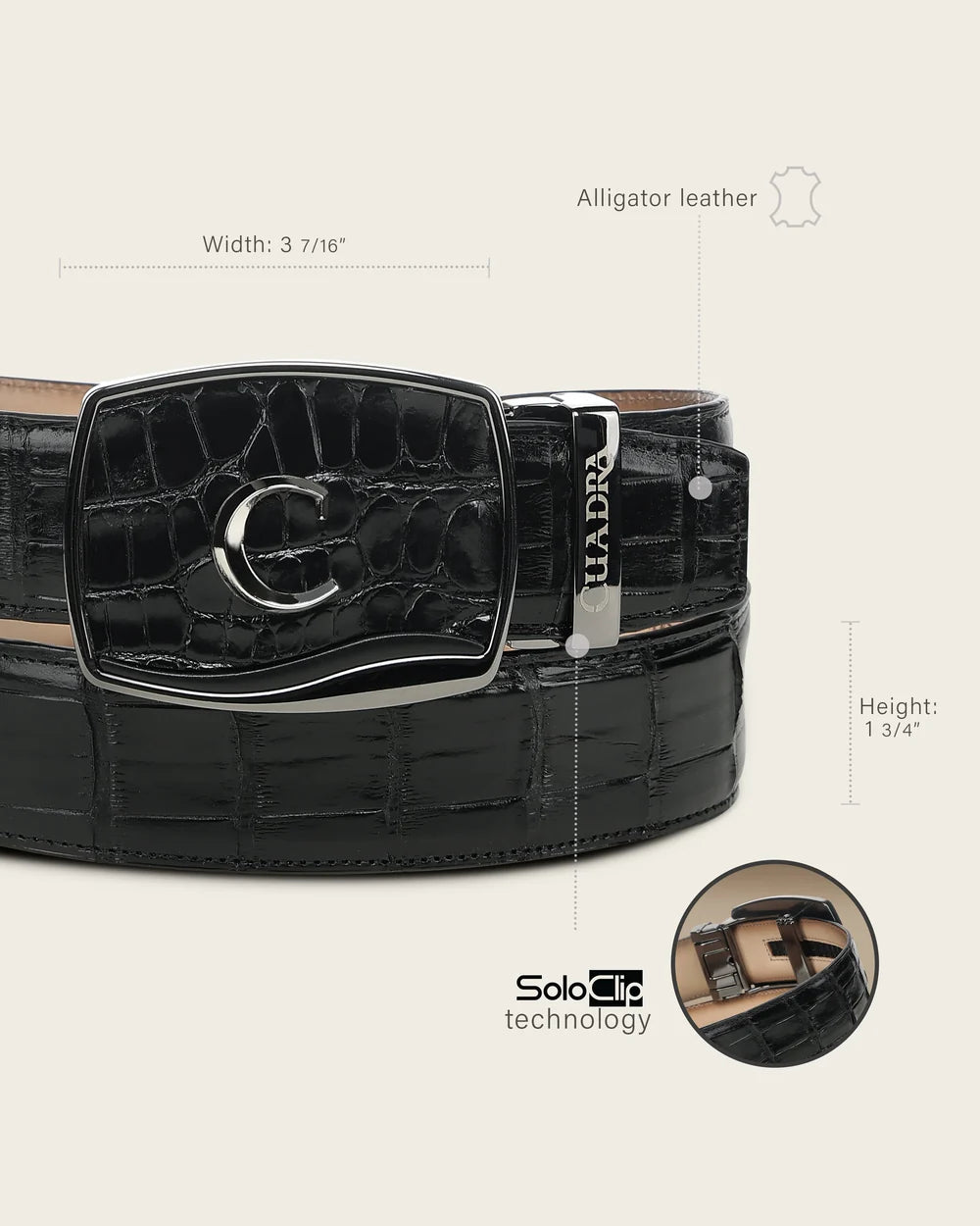 CV520AL - Cuadra black alligator leather belt for men