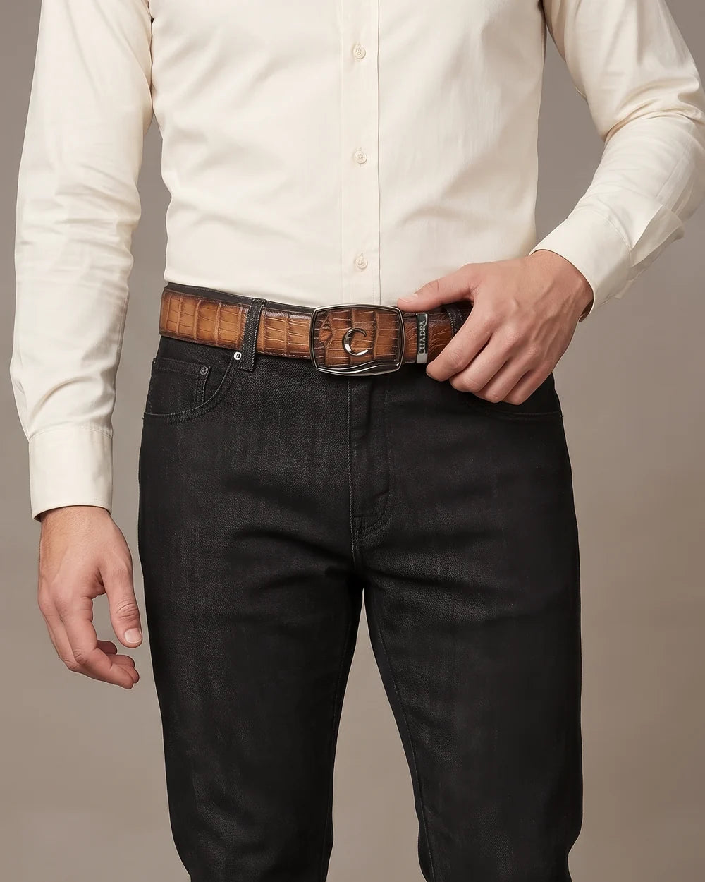 CV520AL - Cuadra honey alligator leather belt for men