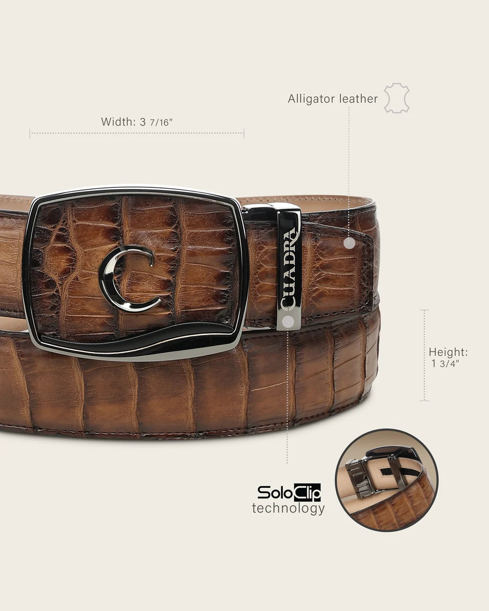 CV520AL - Cuadra honey alligator leather belt for men