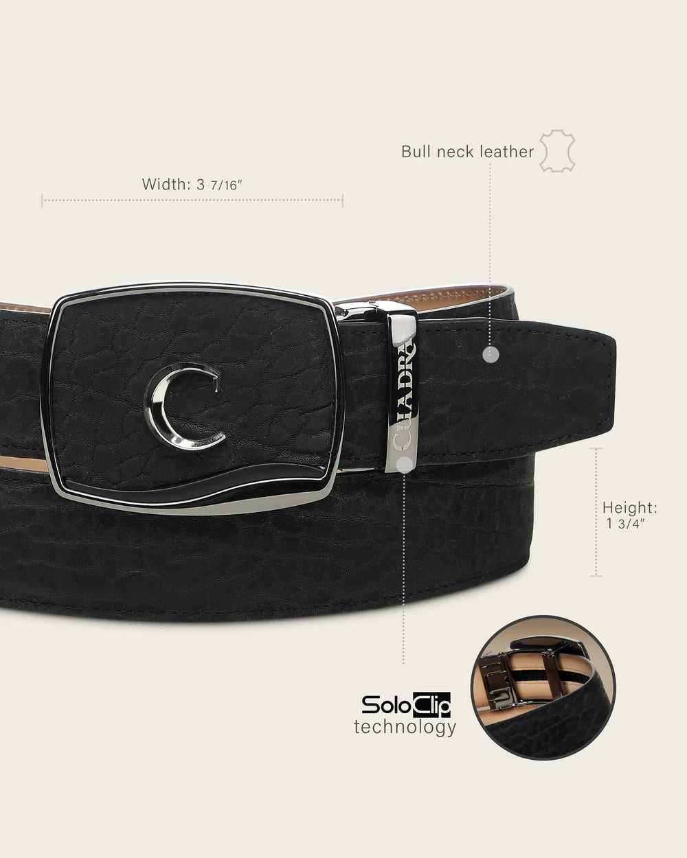 CV520TC - Cuadra Black Bull Neck Leather Ratchet Belt for Men