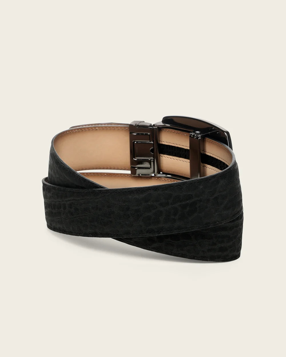CV520TC - Cuadra Black Bull Neck Leather Ratchet Belt for Men