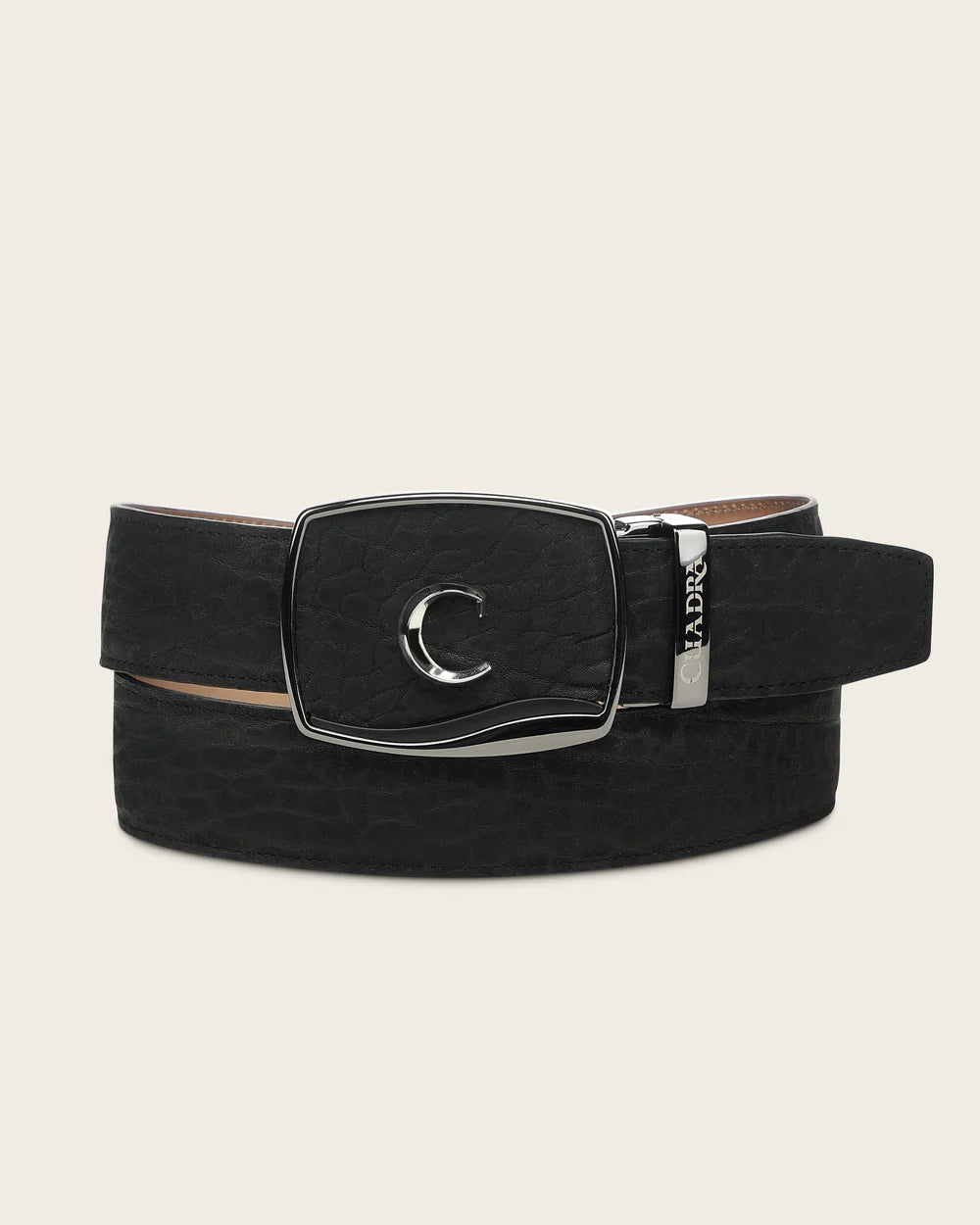 CV520TC - Cuadra Black Bull Neck Leather Ratchet Belt for Men