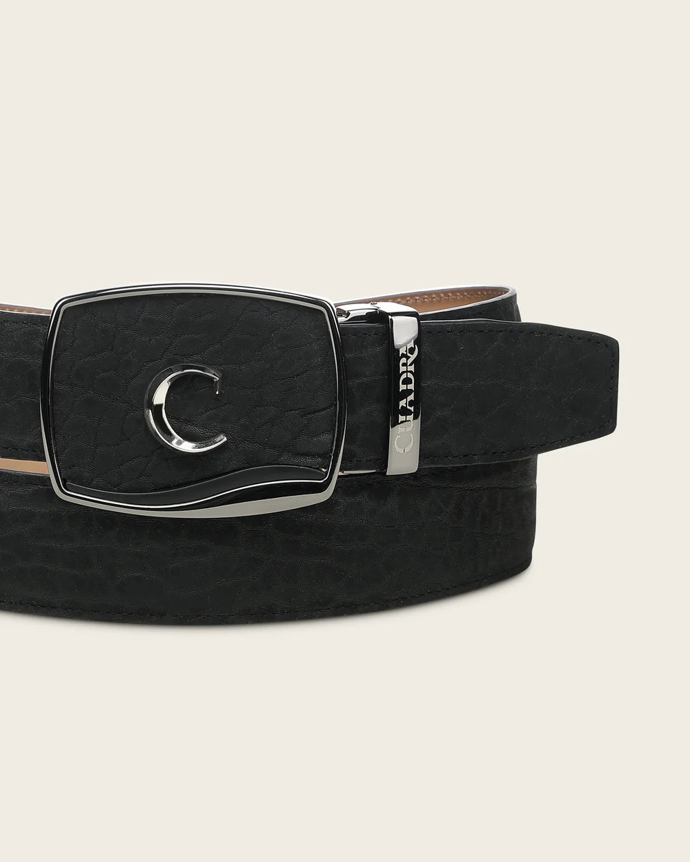 CV520TC - Cuadra Black Bull Neck Leather Ratchet Belt for Men