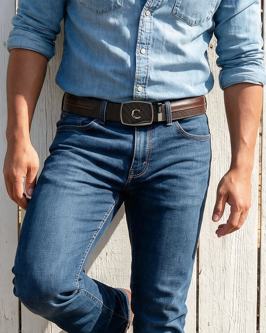 CV521RS - Cuadra brown honeycomb textured cowhide leather ratchet belt for men