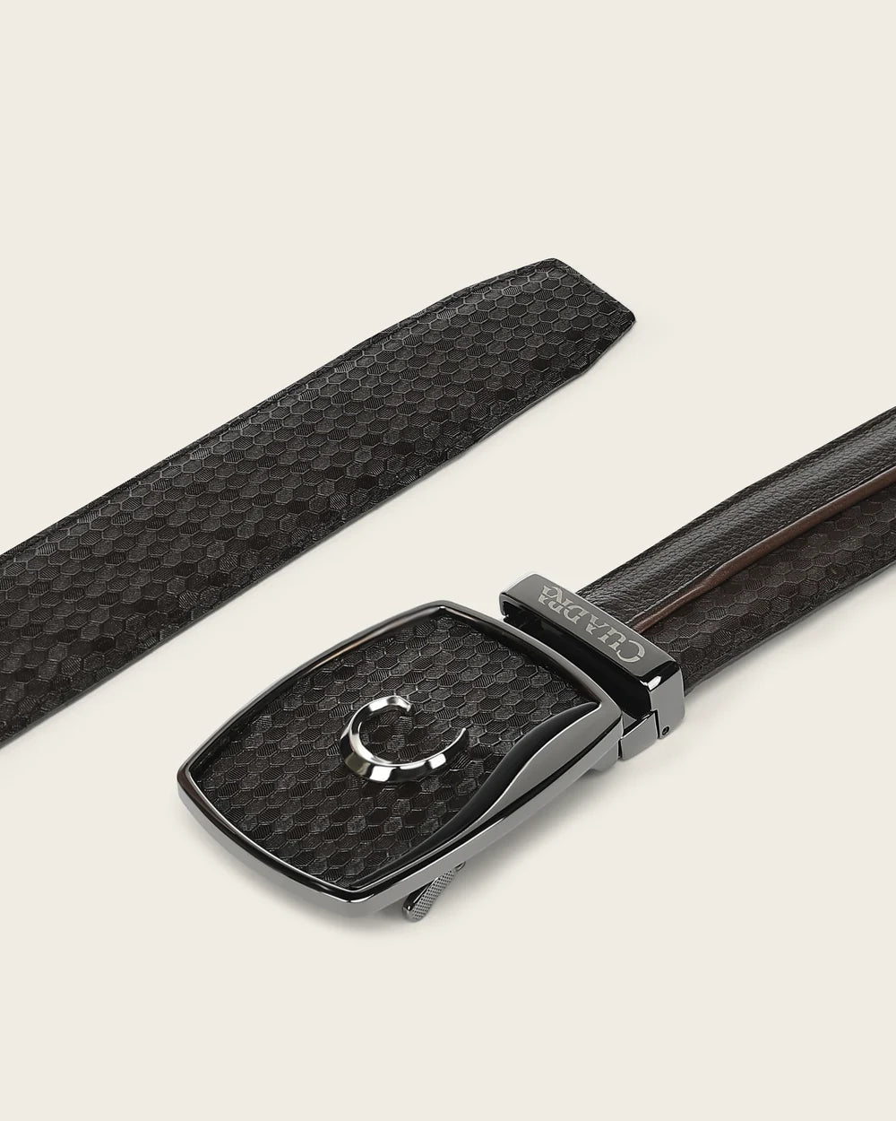 CV521RS - Cuadra brown honeycomb textured cowhide leather ratchet belt for men