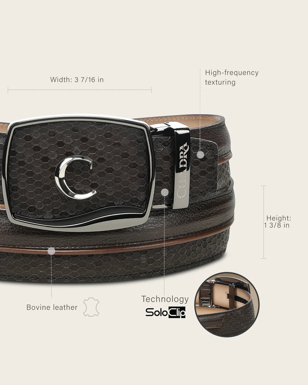 CV521RS - Cuadra brown honeycomb textured cowhide leather ratchet belt for men