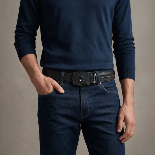 CV521RS - Cuadra black honeycomb textured cowhide leather ratchet belt for men