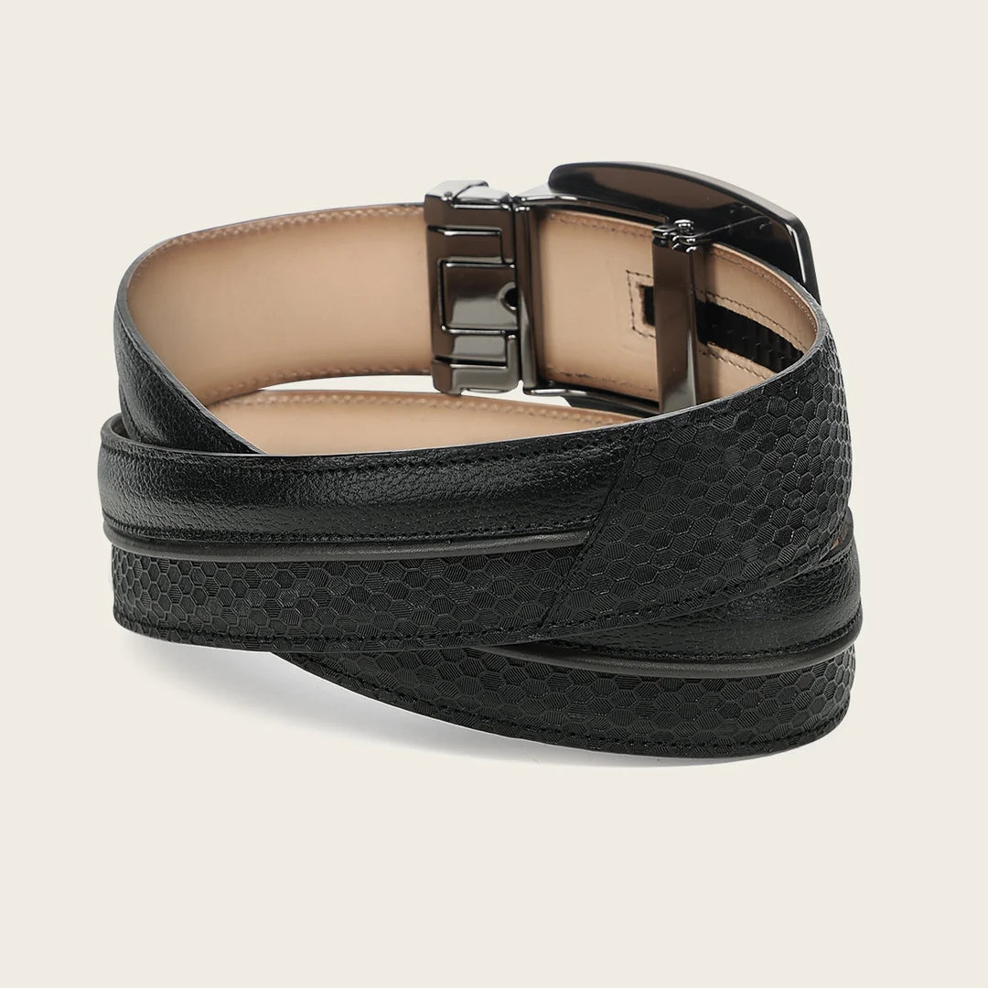 CV521RS - Cuadra black honeycomb textured cowhide leather ratchet belt for men