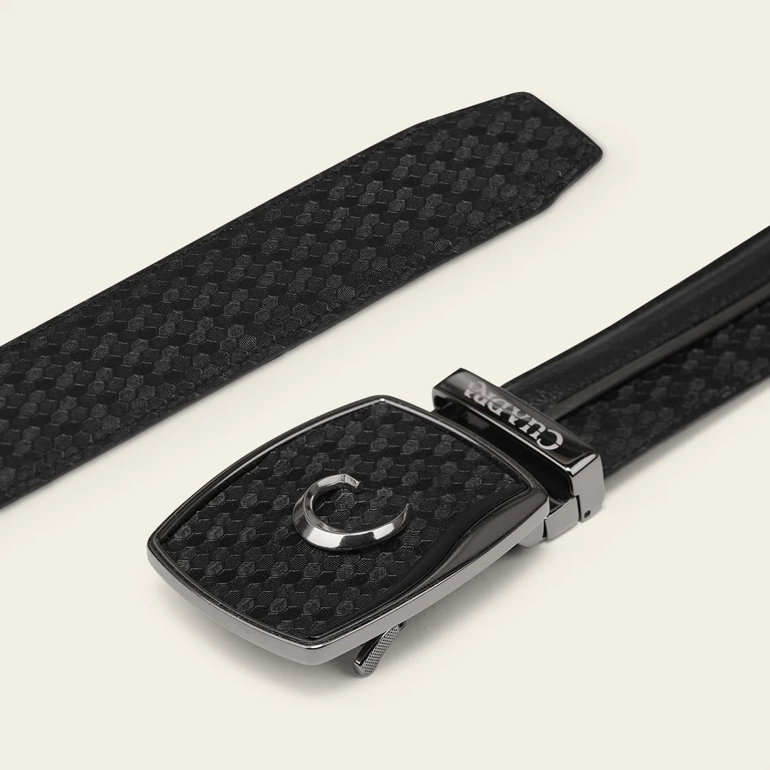 CV521RS - Cuadra black honeycomb textured cowhide leather ratchet belt for men