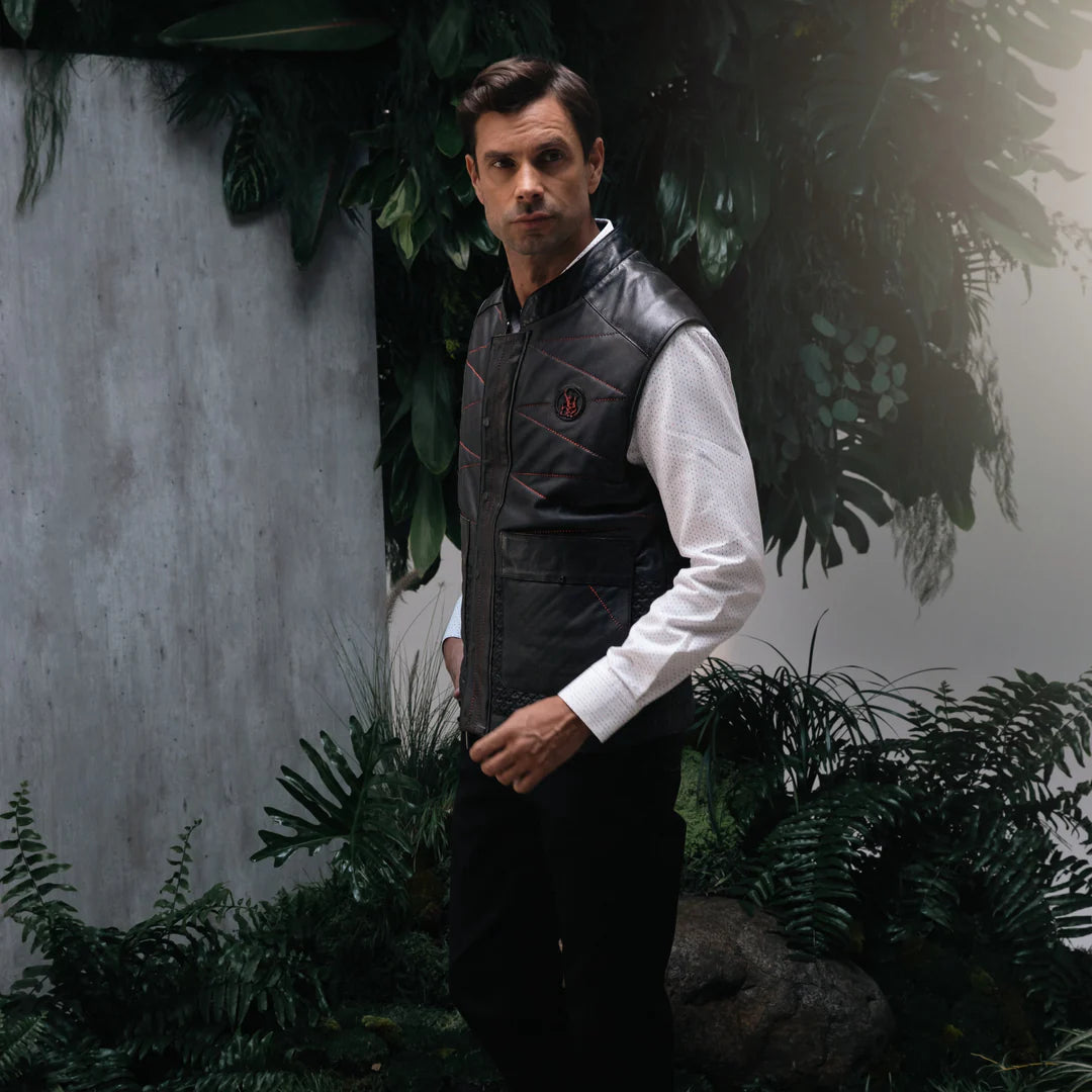 H354BOB- Cuadra black lambskin vest shirt for men