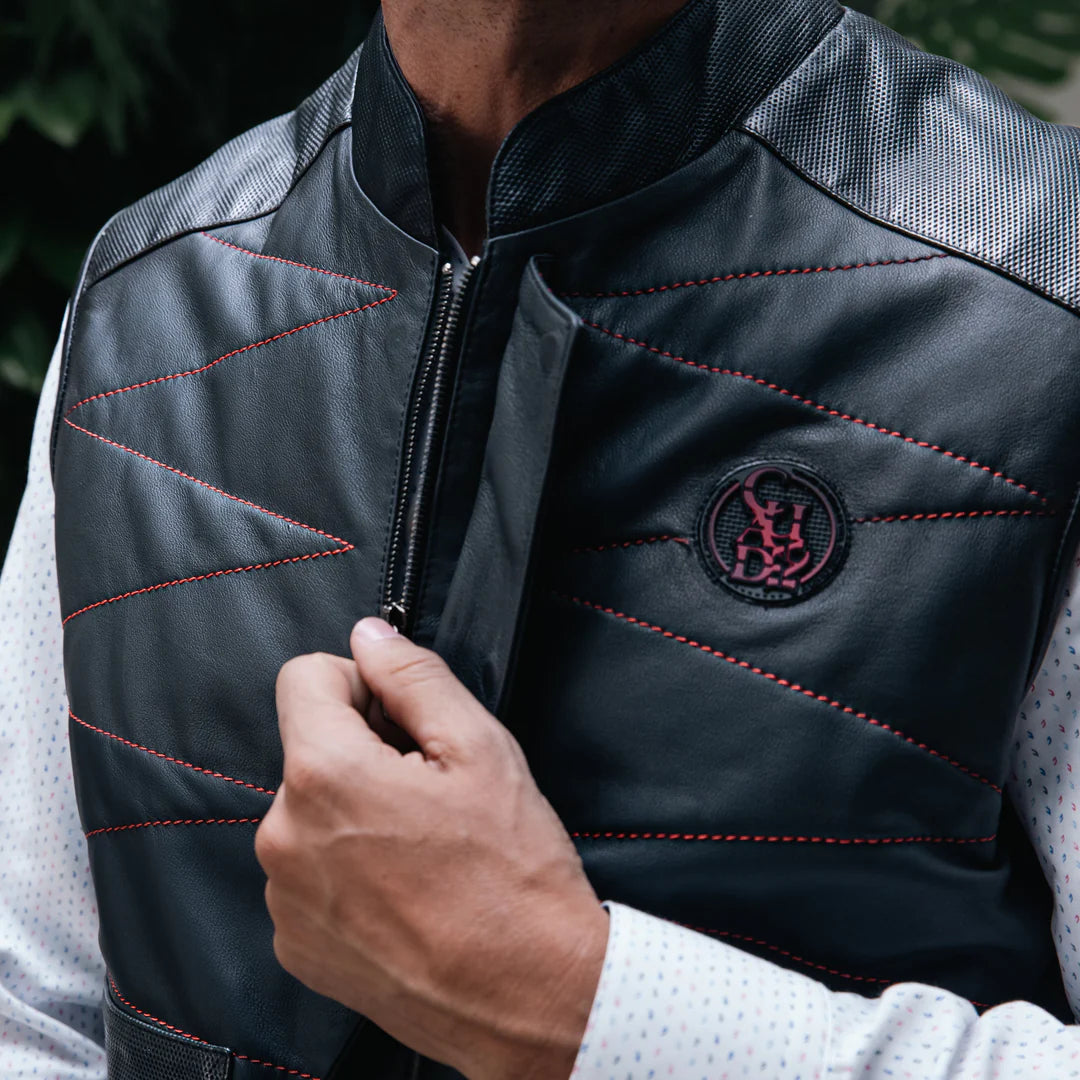 H354BOB- Cuadra black lambskin vest shirt for men