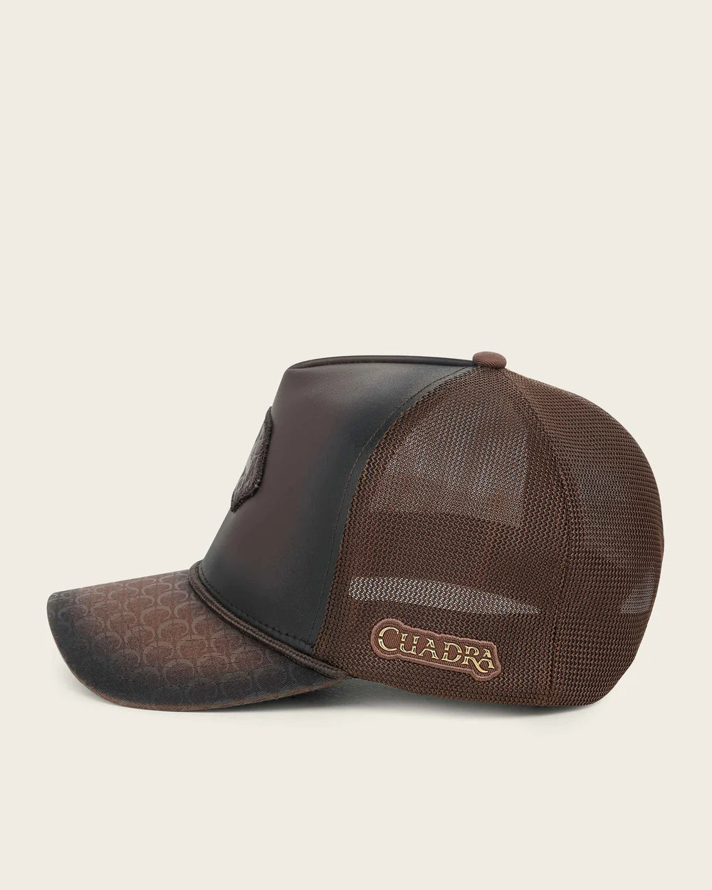 G0096FY - Cuadra brown trucker cap with genuine caiman leather patch for men