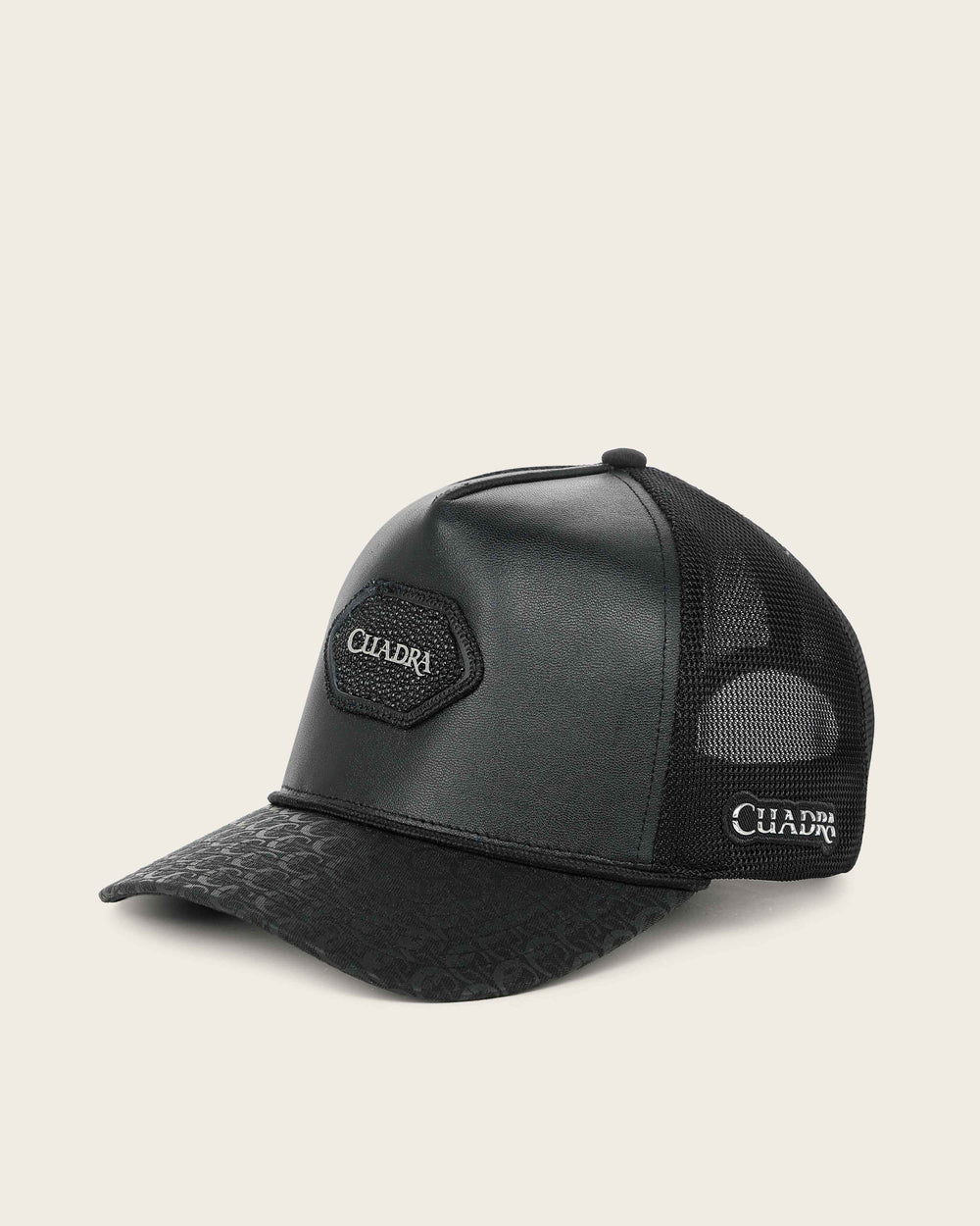 G0096MA - Cuadra black trucker cap with genuine stingray leather patch for men